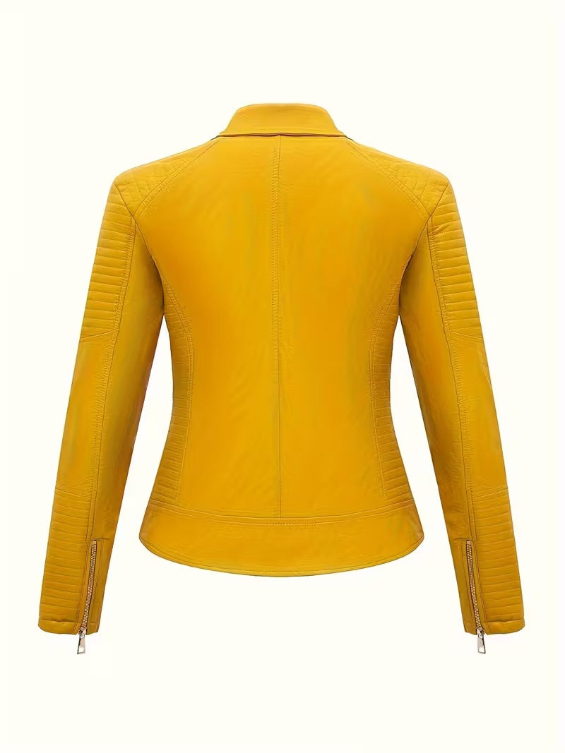 Women’s Leather-Look Short Motorcycle Jacket – Casual & Versatile Coat
