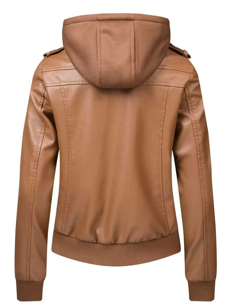 Women’s Leather Motorcycle Jacket – Retro Two-Piece Biker Style