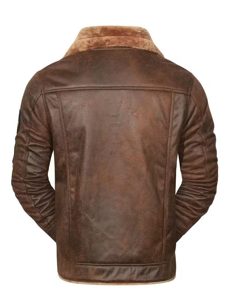 Men’s Faux-Fur Lined Leather Biker Jacket – Winter Streetwear