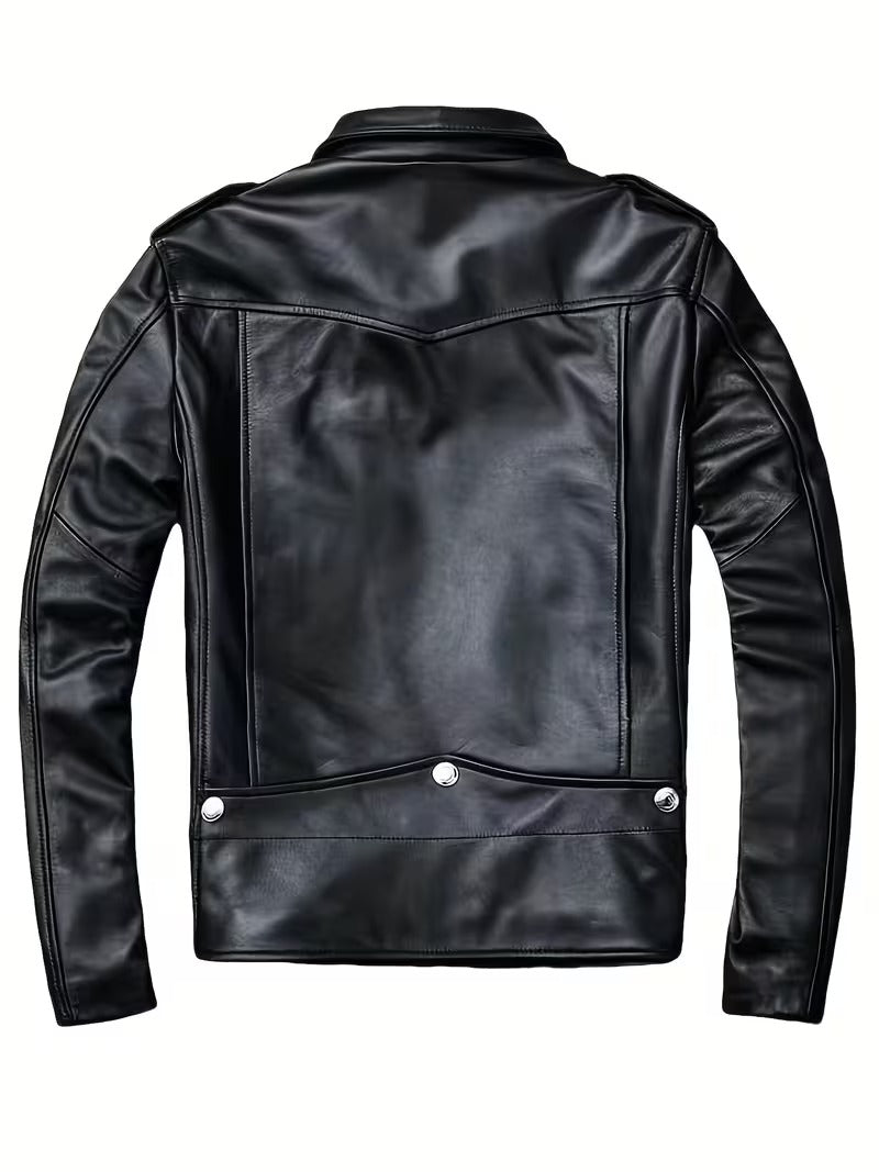 Men’s Slim-Fit Leather-Look Motorcycle Jacket – Casual Streetwear Biker Coat
