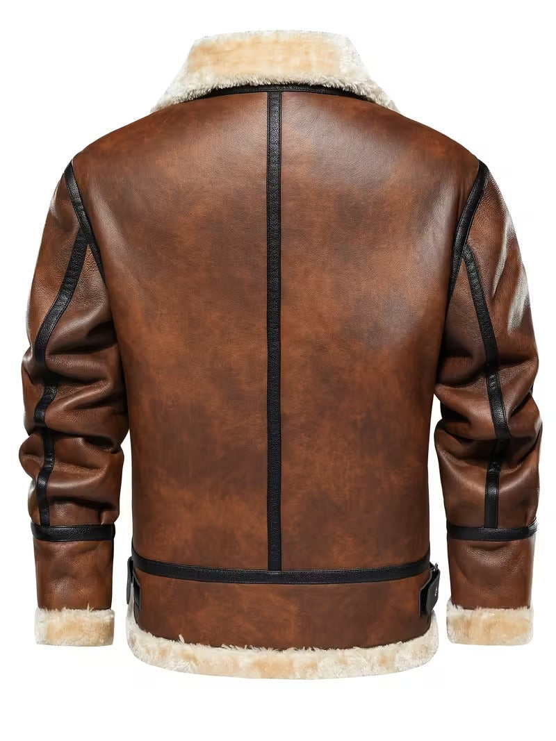 Men’s Leather Biker Jacket – Warm Lined Moto Coat for Winter