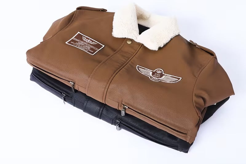 Men’s Vintage Leather Jacket – Zip-Up Casual Coat with Lapel Collar