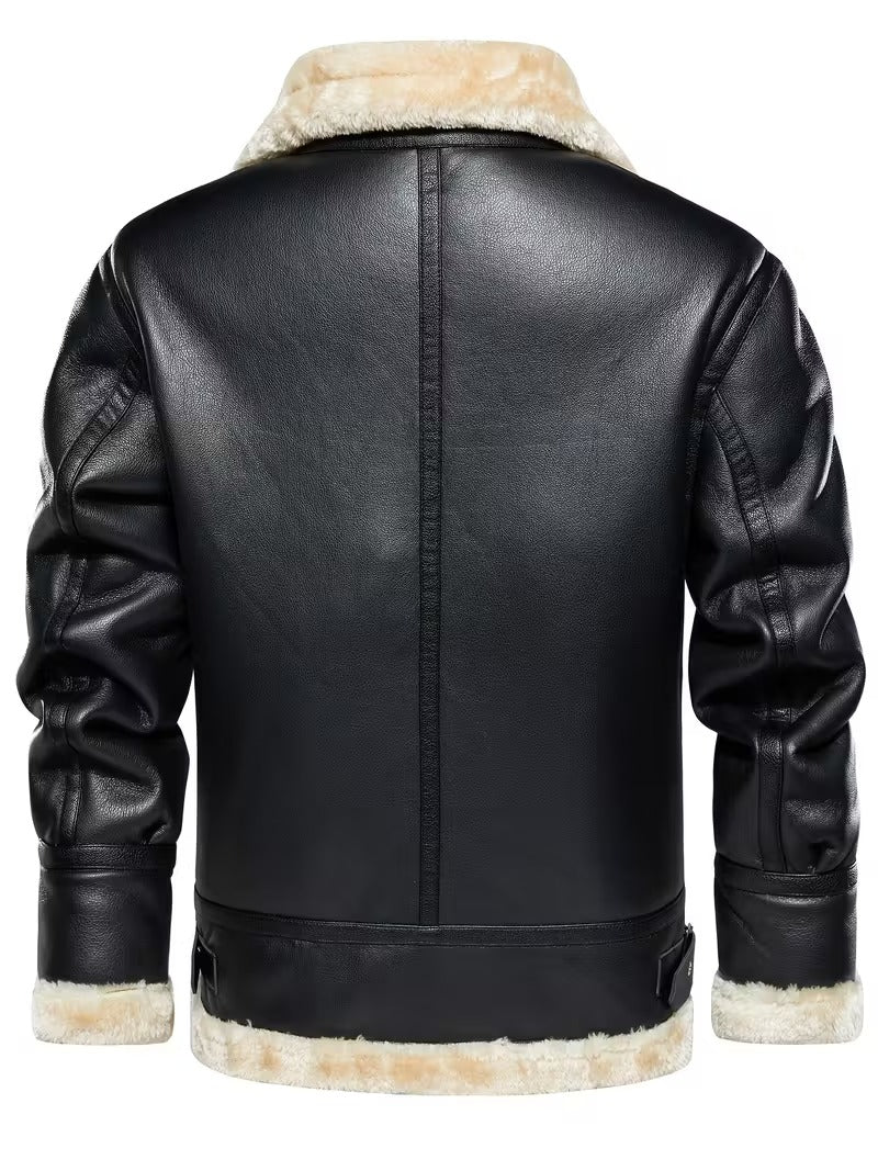 Men’s Leather Biker Jacket – Warm Lined Moto Coat for Winter