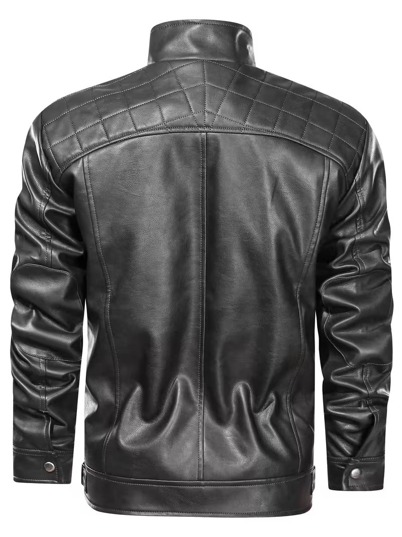 Men’s Leather Biker Jacket – Casual Moto Style with Zipper Pockets