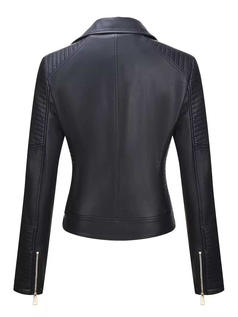 Women’s Leather-Look Short Motorcycle Jacket – Casual & Versatile Coat