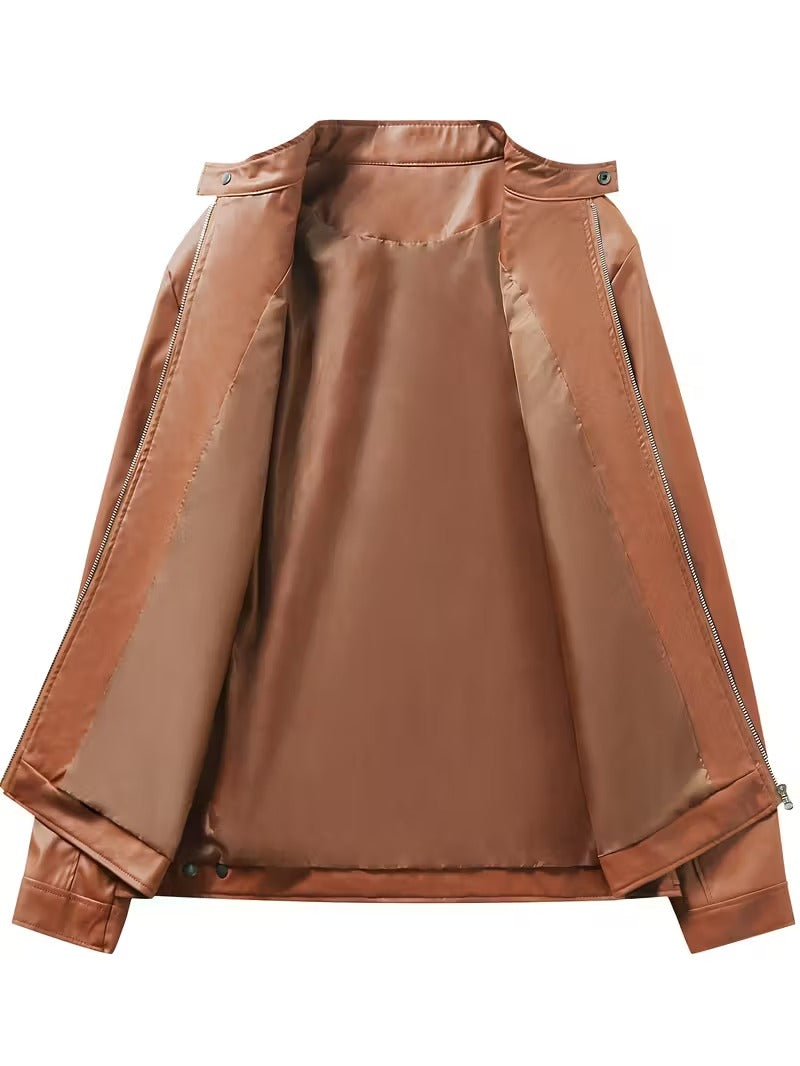 Men’s Vintage Full-Zip Motorcycle Jacket – Heavy-Duty Leather Look Coat