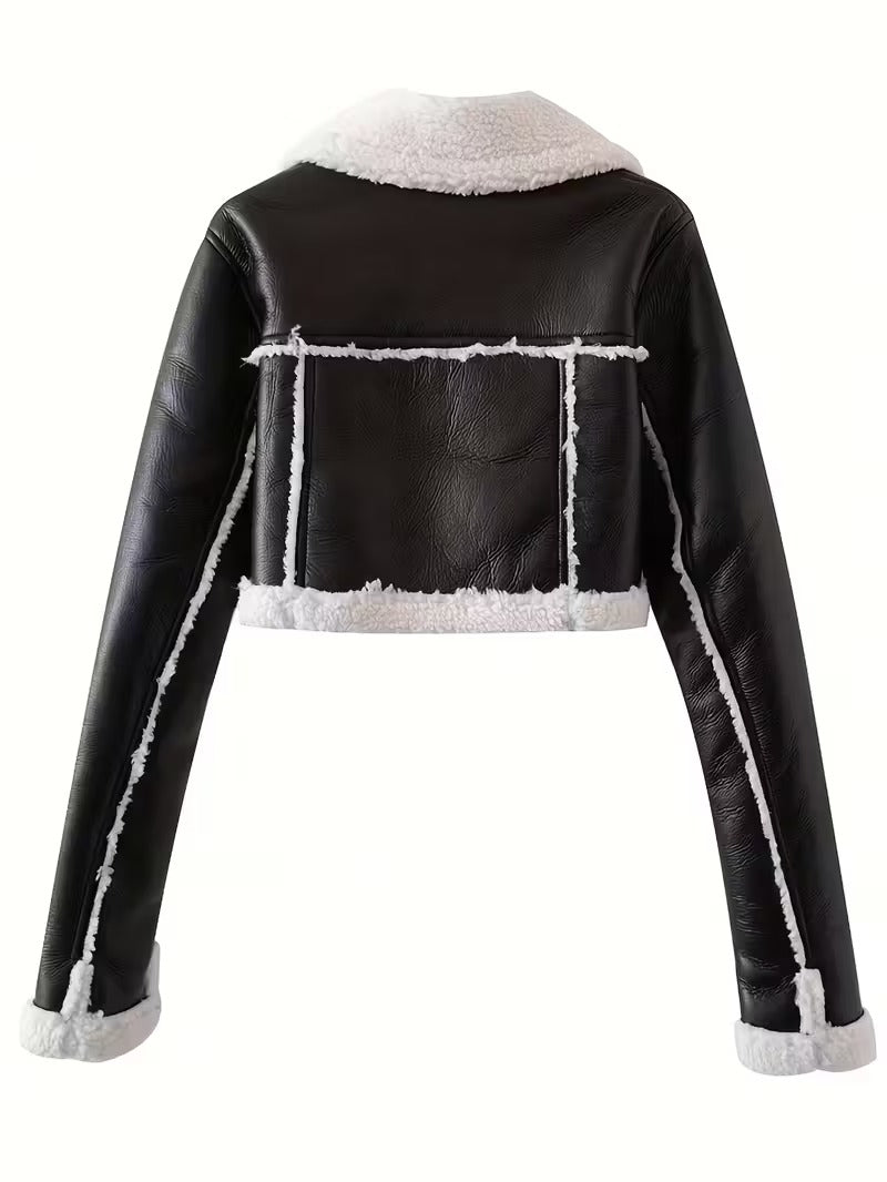 Women’s Lined Jacket with Turnover Sleeves – Casual Vintage Outerwear