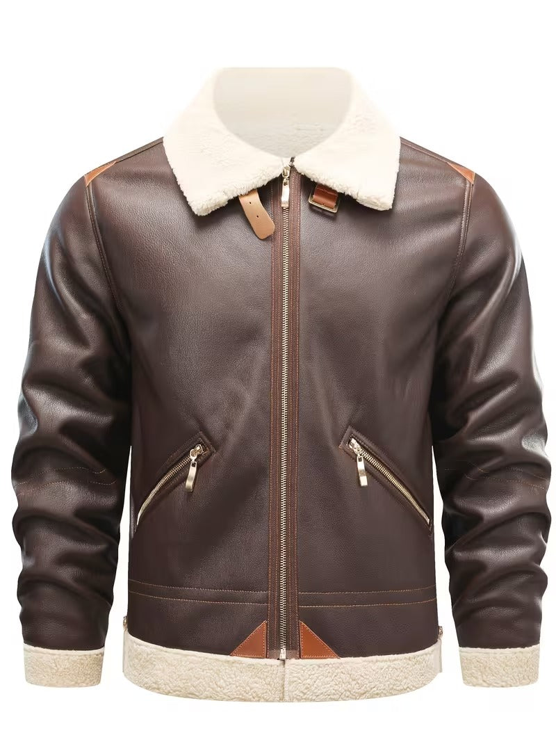 Men’s Faux Leather Shearling Jacket – Warm Winter Jacket for Fall & Cold Weather