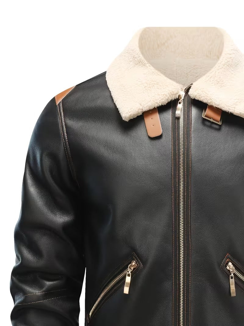 Men’s Faux Leather Shearling Jacket – Warm Winter Jacket for Fall & Cold Weather