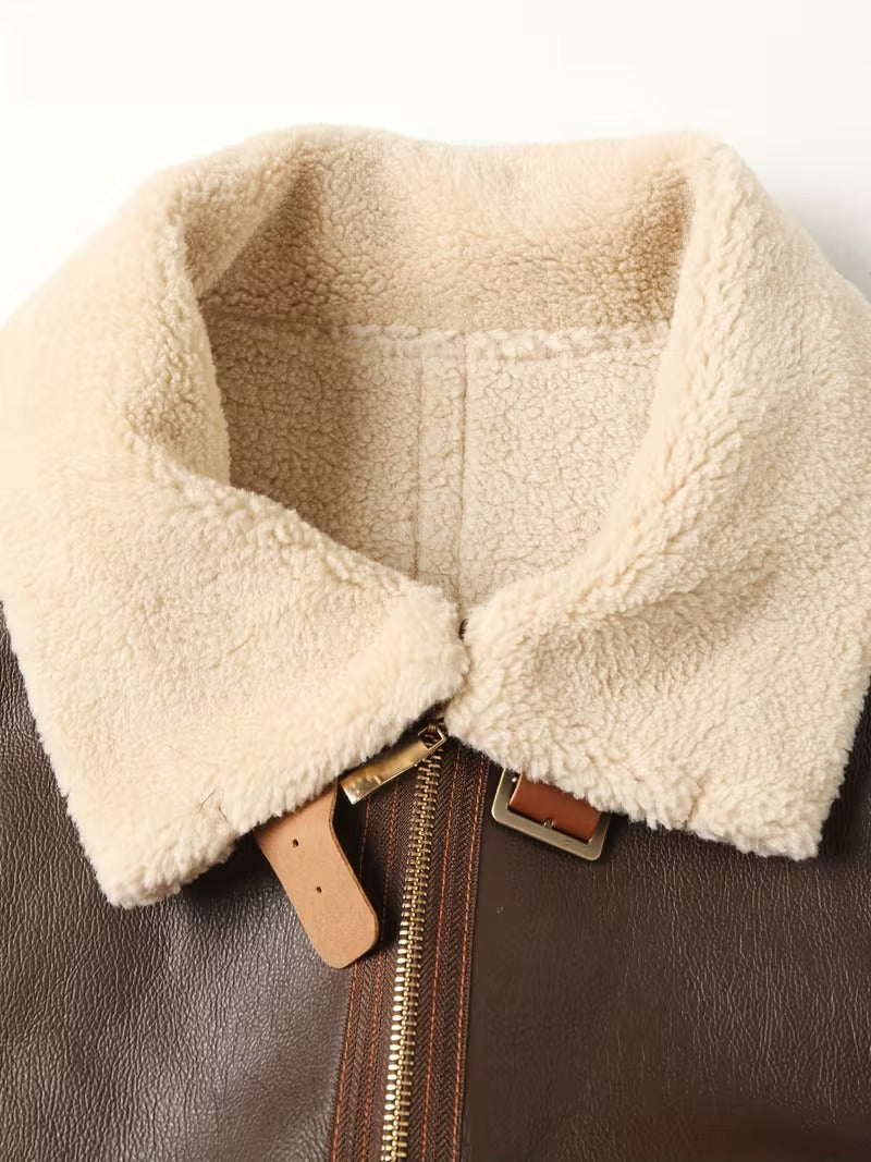 Men’s Faux Leather Shearling Jacket – Warm Winter Jacket for Fall & Cold Weather