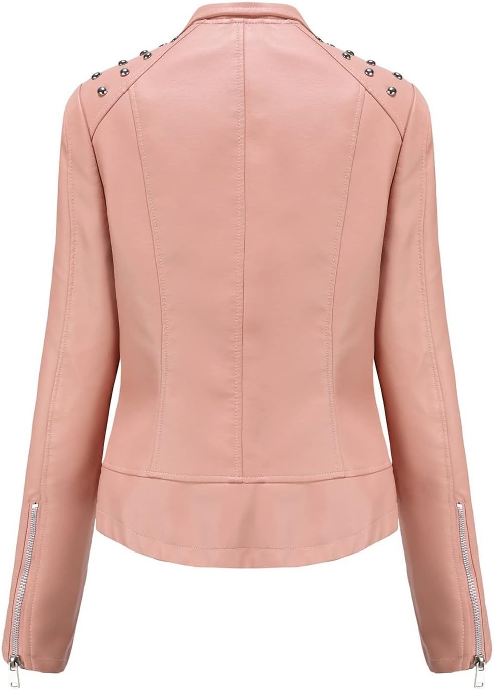 Women’s Leather Biker Jacket – Short Moto Coat with Stand Collar