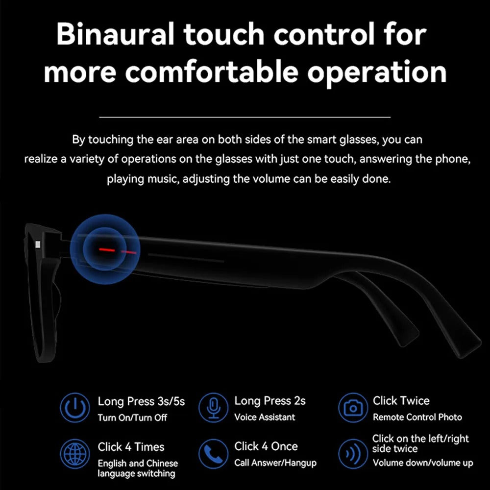 Smart Glasses with Blue Light Filter | Waterproof, Bluetooth Call & Music Functionality for Everyday Use
