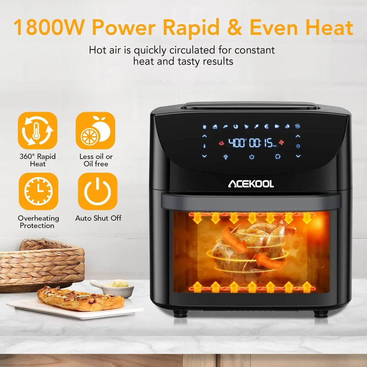 Multi-Function 10-in-1 Air Fryer Toaster Oven - Steam Infusion Technology for Tender Meats & Fluffy Breads | Perfect Dry Fyier for Small Spaces