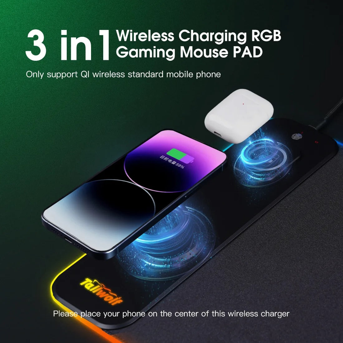Wireless Charging Desk Mat | RGB Dual Charging Pad for iPhone, Keyboard & Mouse, Premium Desk Mat