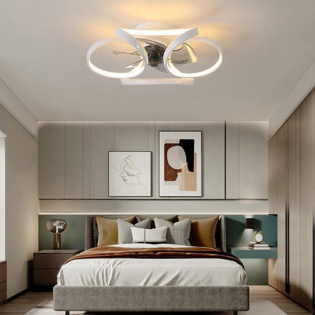 LED Flush Mount Ceiling Fan Light with Remote Control - Modern Flower Design for Living Room & Bedroom Lighting