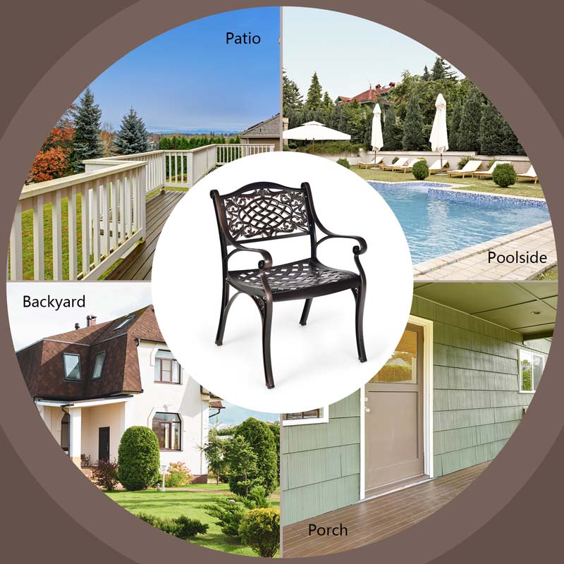 2/4Pcs All-Weather Cast Aluminum Chairs with Armrests & Curved Seats, Outdoor Dining Chairs Patio Bistro Armchairs