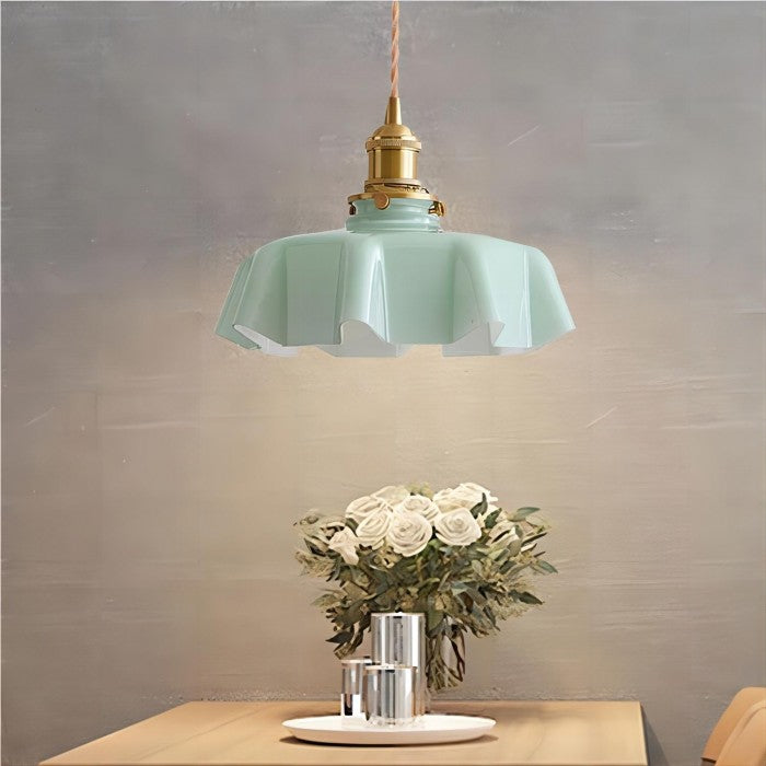 Retro Glass Flower Pendant Light Fixture - Cream Hanging Lamp for Living Room & Dining Room Decor