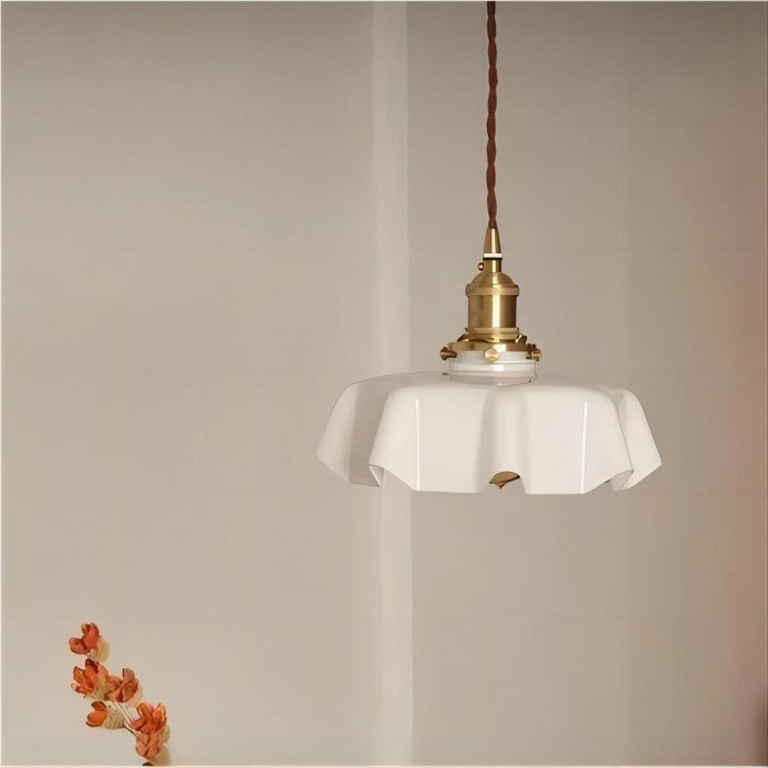 Retro Glass Flower Pendant Light Fixture - Cream Hanging Lamp for Living Room & Dining Room Decor
