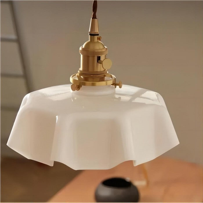 Retro Glass Flower Pendant Light Fixture - Cream Hanging Lamp for Living Room & Dining Room Decor