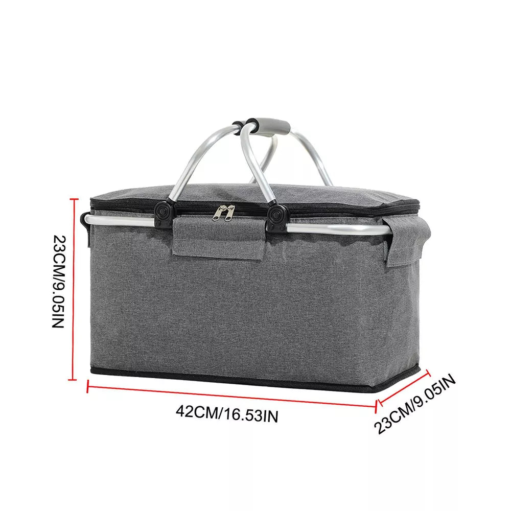 Folding Picnic Basket with Insulated Cooler to Keep Food Fresh Anywhere