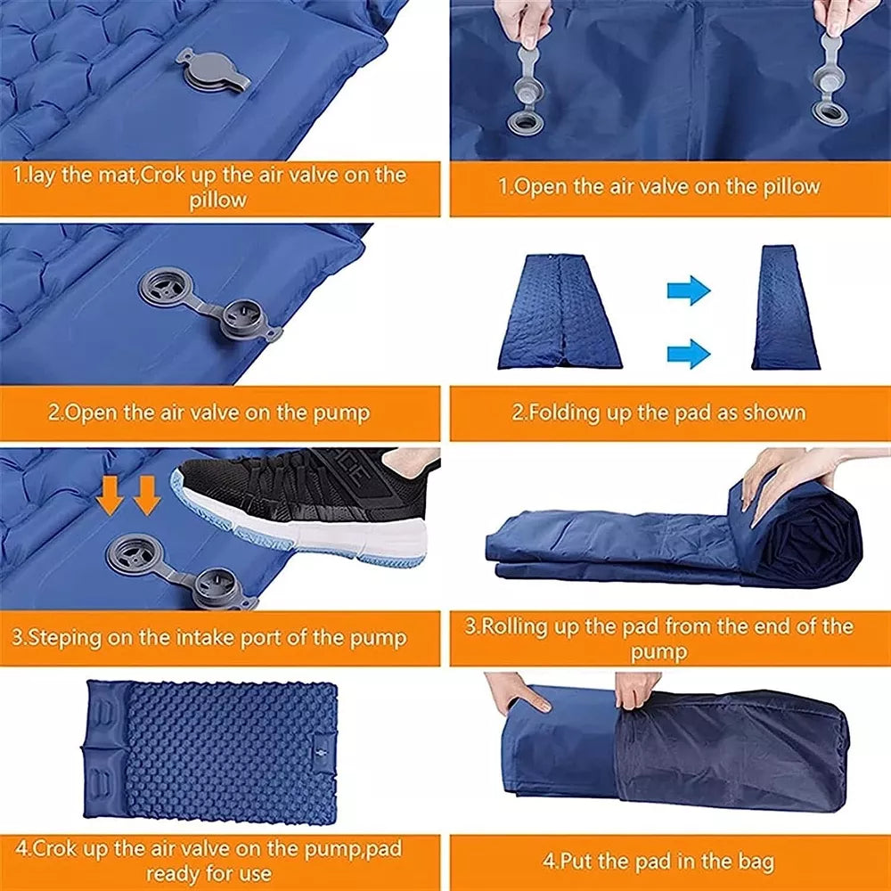 Double Camping Sleeping Pad with Built-in Foot Pump and Pillow