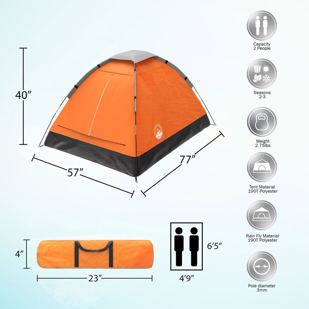Dome Tent for 2 People with Rain Fly and Carry Bag