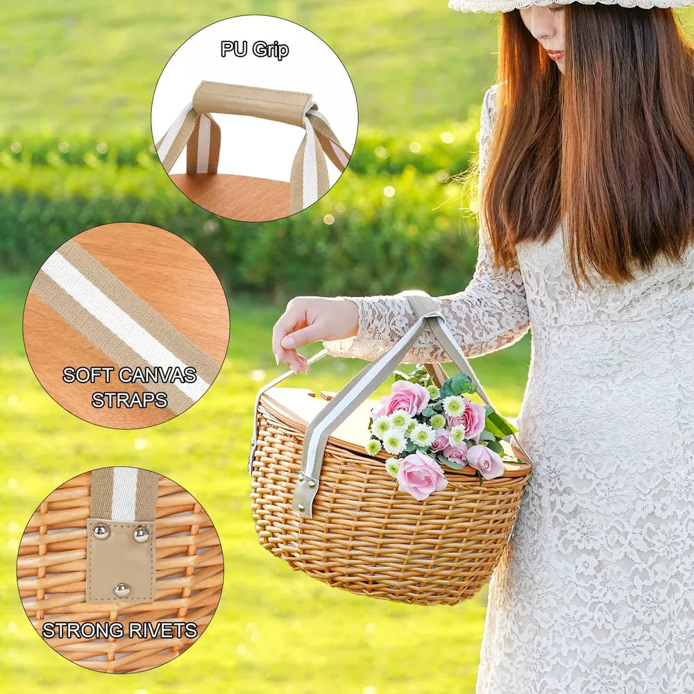 Outdoor Dining Picnic Basket for 2 with Insulated Cooler and Folding Table