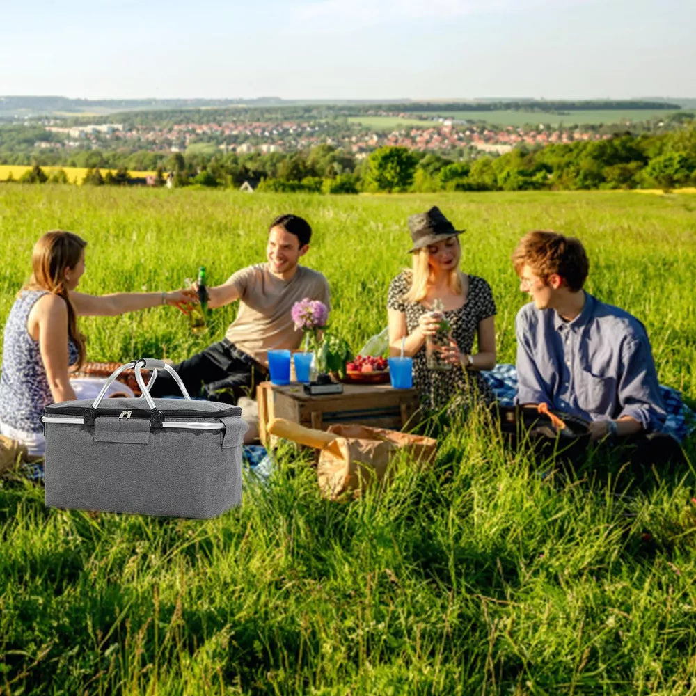 Folding Picnic Basket with Insulated Cooler to Keep Food Fresh Anywhere