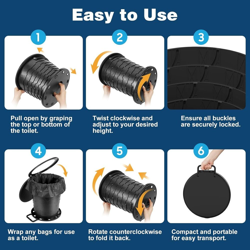 Portable Toilet for Camping: Retractable with Lid & Paper Holder