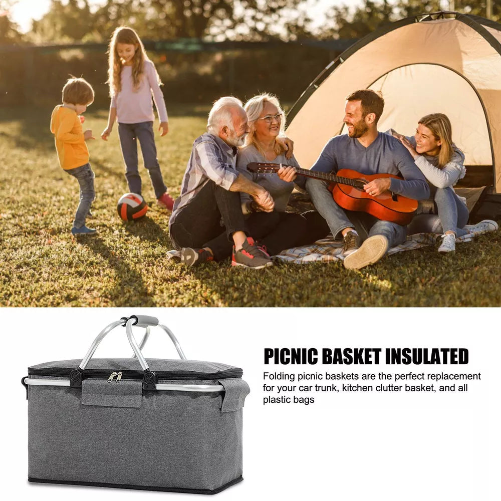 Folding Picnic Basket with Insulated Cooler to Keep Food Fresh Anywhere