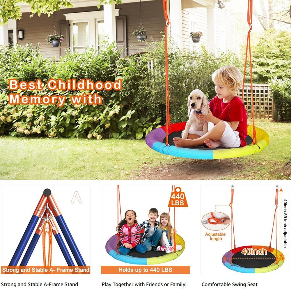 Outdoor Metal Swing Set with Frame Kids Playground