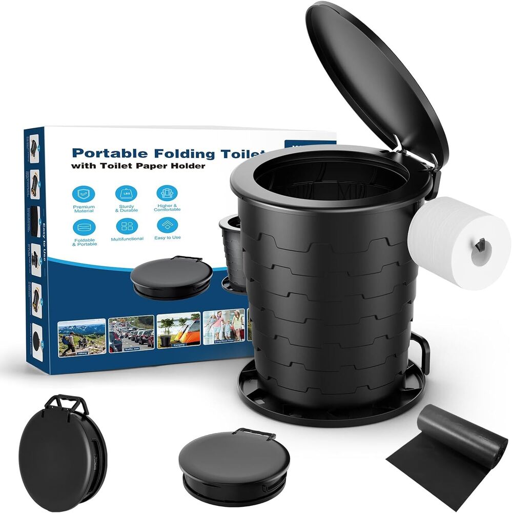 Portable Toilet for Camping: Retractable with Lid & Paper Holder