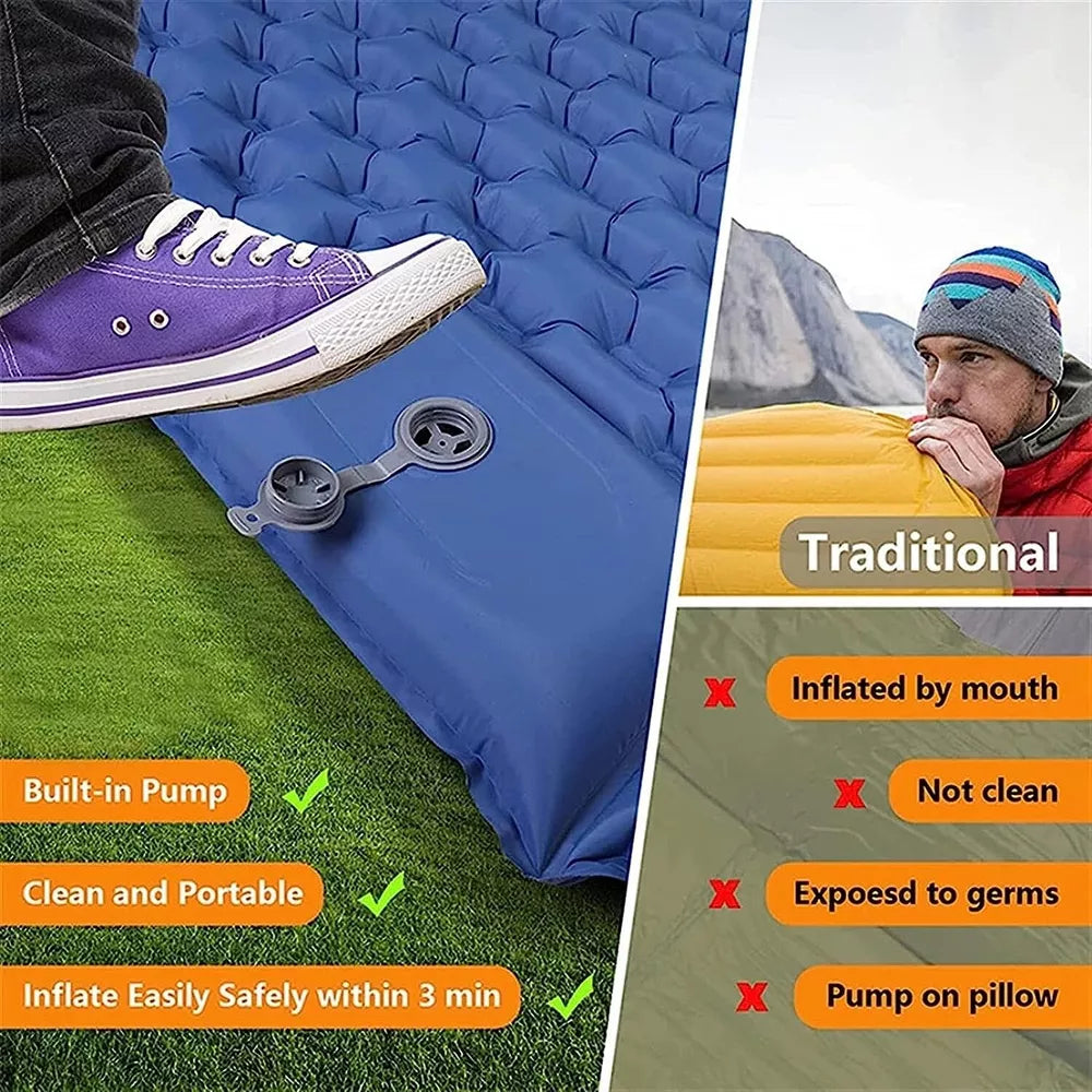 Double Camping Sleeping Pad with Built-in Foot Pump and Pillow