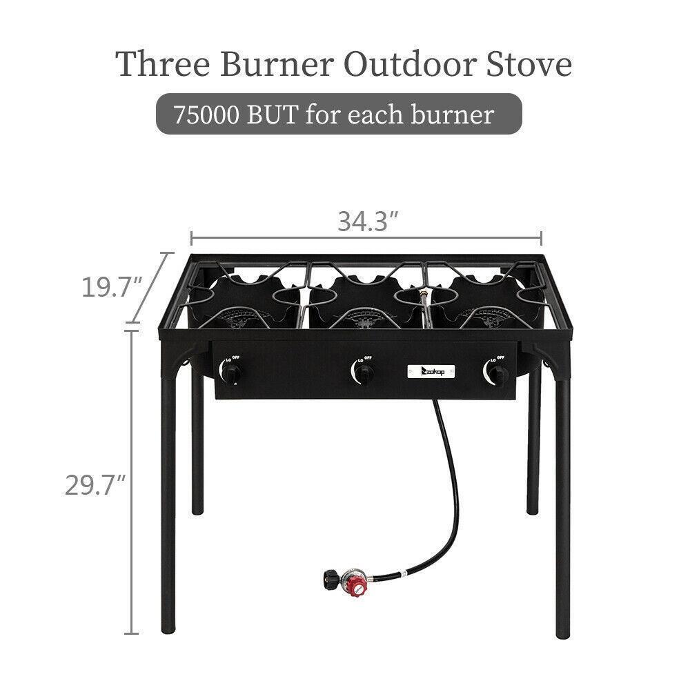 Outdoor Camping Stove Grill: Portable Propane 3-Burner Cooker (225,000 BTU)