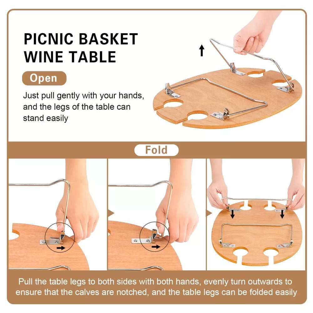 Outdoor Dining Picnic Basket for 2 with Insulated Cooler and Folding Table