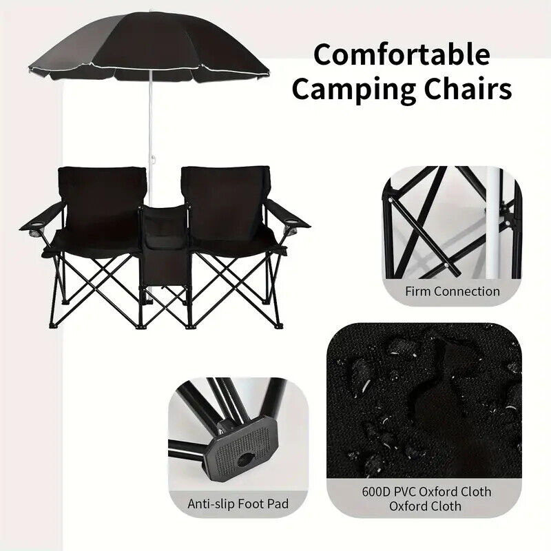 Portable Double Chair with Umbrella, Table, and Cooler