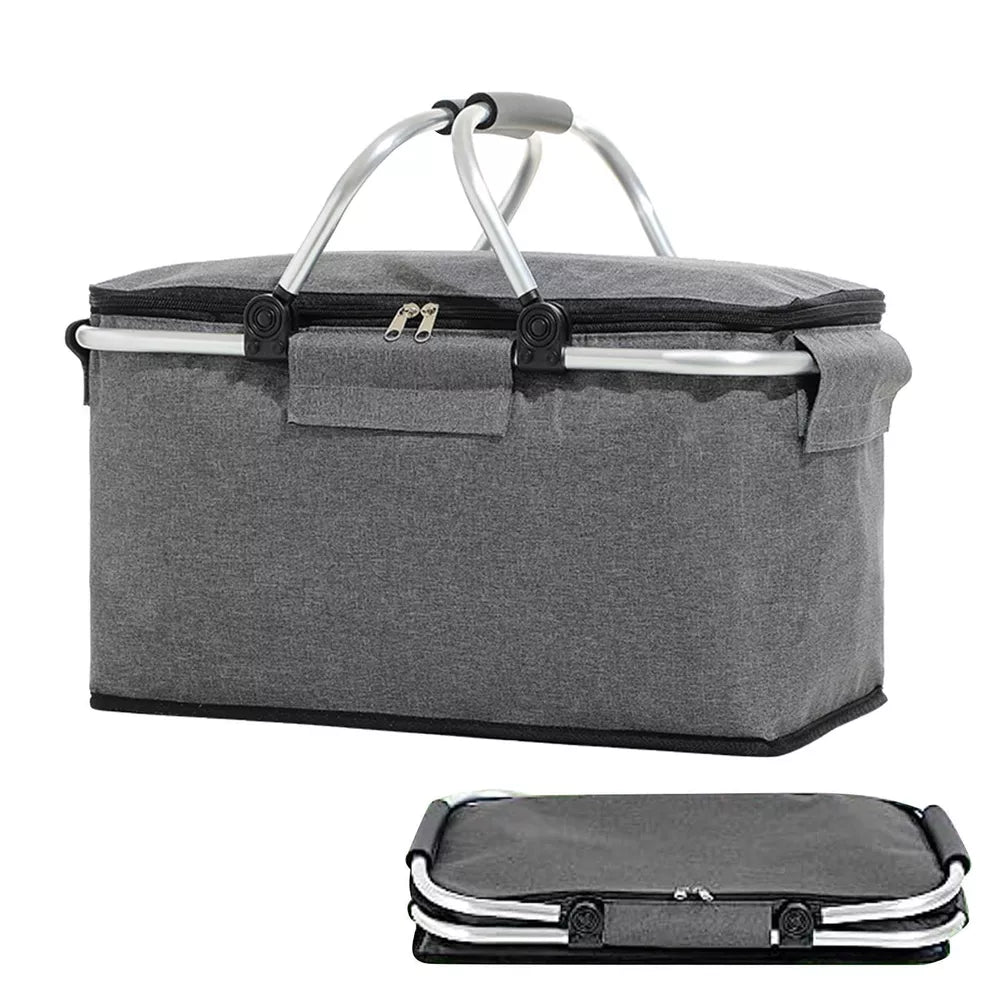 Folding Picnic Basket with Insulated Cooler to Keep Food Fresh Anywhere