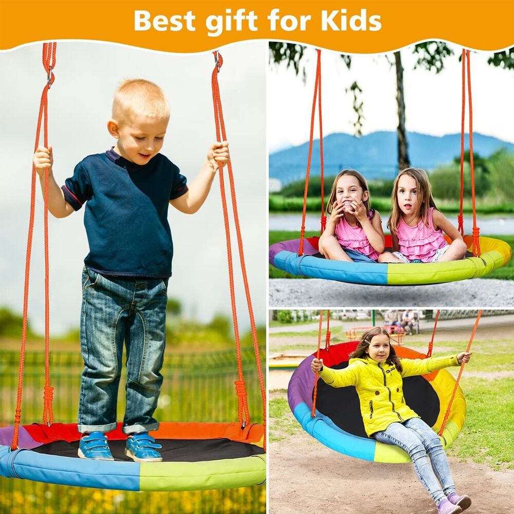 Outdoor Metal Swing Set with Frame Kids Playground