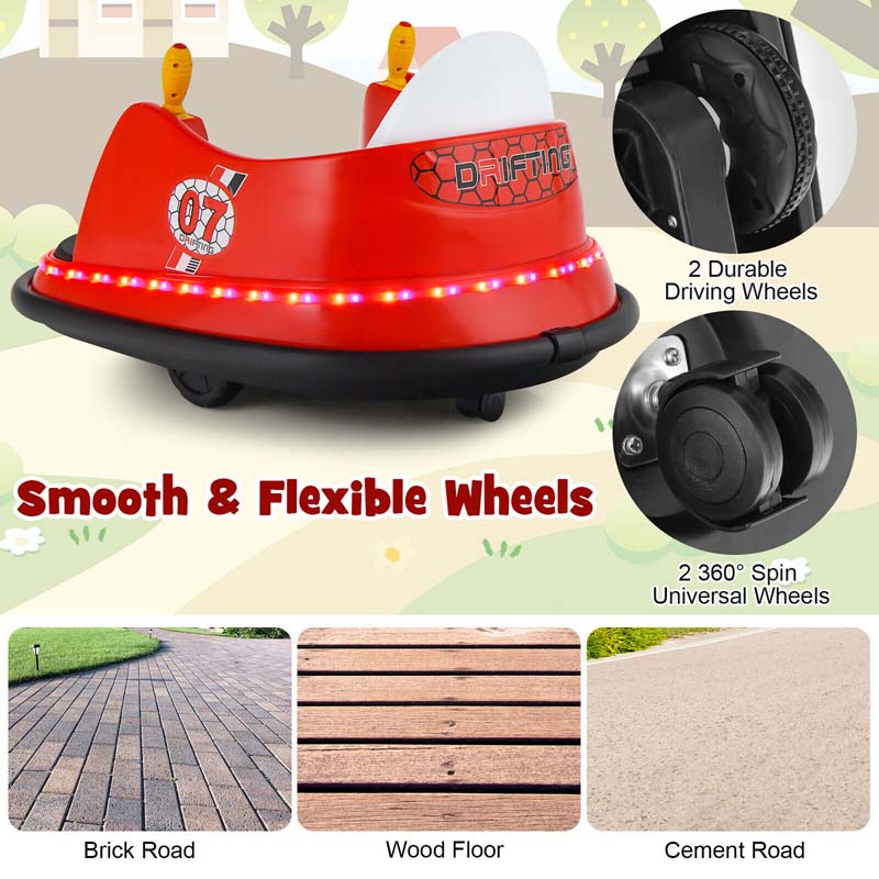 12V Toddler Bumping Car, Battery Powered Baby Ride on Bumper Car with Dual Joysticks, Flashing LED Light & 360 Degree Spin