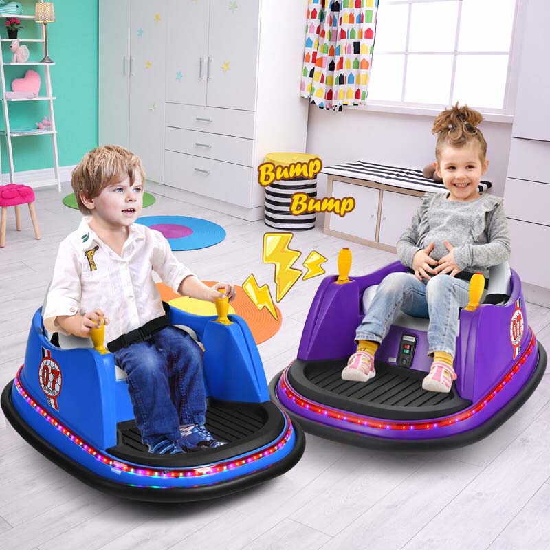 12V Toddler Bumping Car, Battery Powered Baby Ride on Bumper Car with Dual Joysticks, Flashing LED Light & 360 Degree Spin