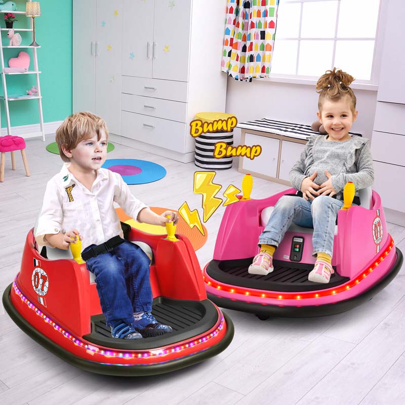 12V Toddler Bumping Car, Battery Powered Baby Ride on Bumper Car with Dual Joysticks, Flashing LED Light & 360 Degree Spin