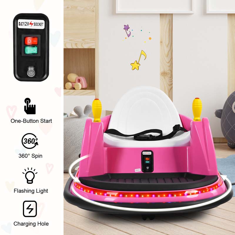 12V Toddler Bumping Car, Battery Powered Baby Ride on Bumper Car with Dual Joysticks, Flashing LED Light & 360 Degree Spin