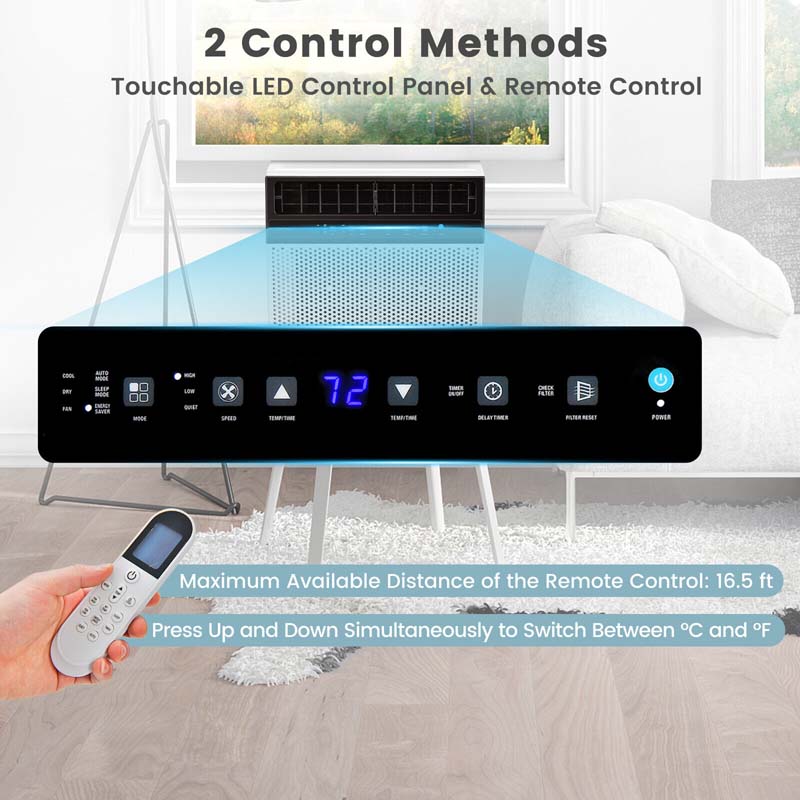 12000 BTU Ultra Quiet Window Air Conditioner U-Shaped Window AC Units Over the Sill AC Units with Energy Saver Modes