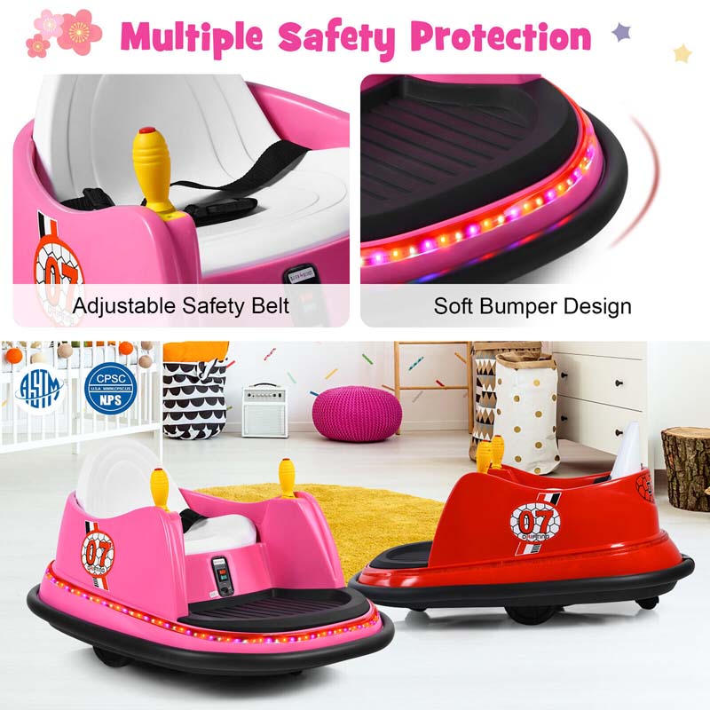 12V Toddler Bumping Car, Battery Powered Baby Ride on Bumper Car with Dual Joysticks, Flashing LED Light & 360 Degree Spin