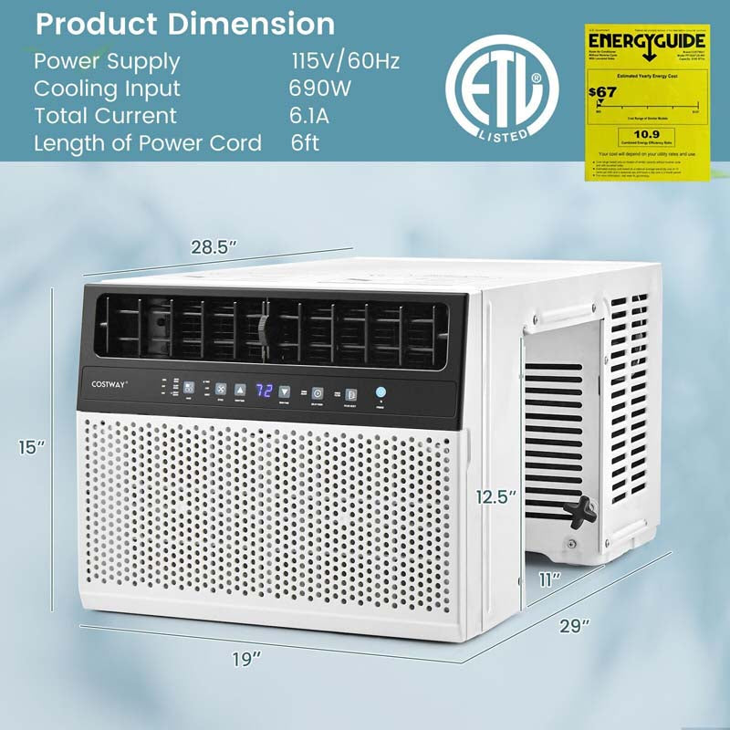 12000 BTU Ultra Quiet Window Air Conditioner U-Shaped Window AC Units Over the Sill AC Units with Energy Saver Modes