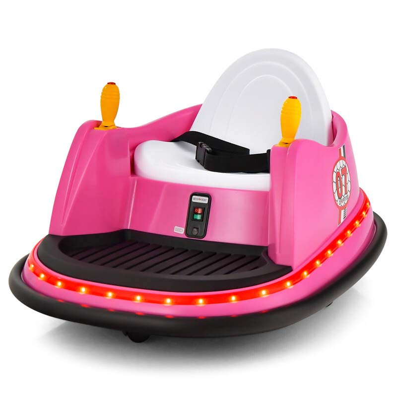 12V Toddler Bumping Car, Battery Powered Baby Ride on Bumper Car with Dual Joysticks, Flashing LED Light & 360 Degree Spin