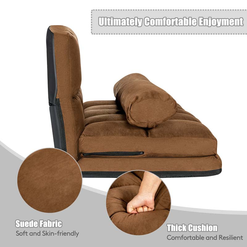 Floor Sofa 6-Position Adjustable, Foldable Lazy Sofa Sleeper Bed, Suede Cloth Cover, Floor Gaming Sofa Couch with 2 Pillows