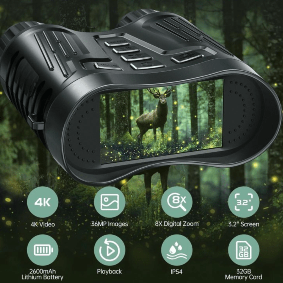 Ultra HD Night Binoculars | 8X Zoom, 7-Level Infrared & 4K Recording for Wildlife Observation and Nighttime Adventures