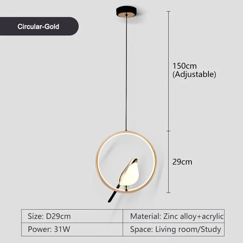 Circle Pendant Lamp with Bird Motifs – Modern Lighting Fixture for Home Decor & Unique Ceiling Design