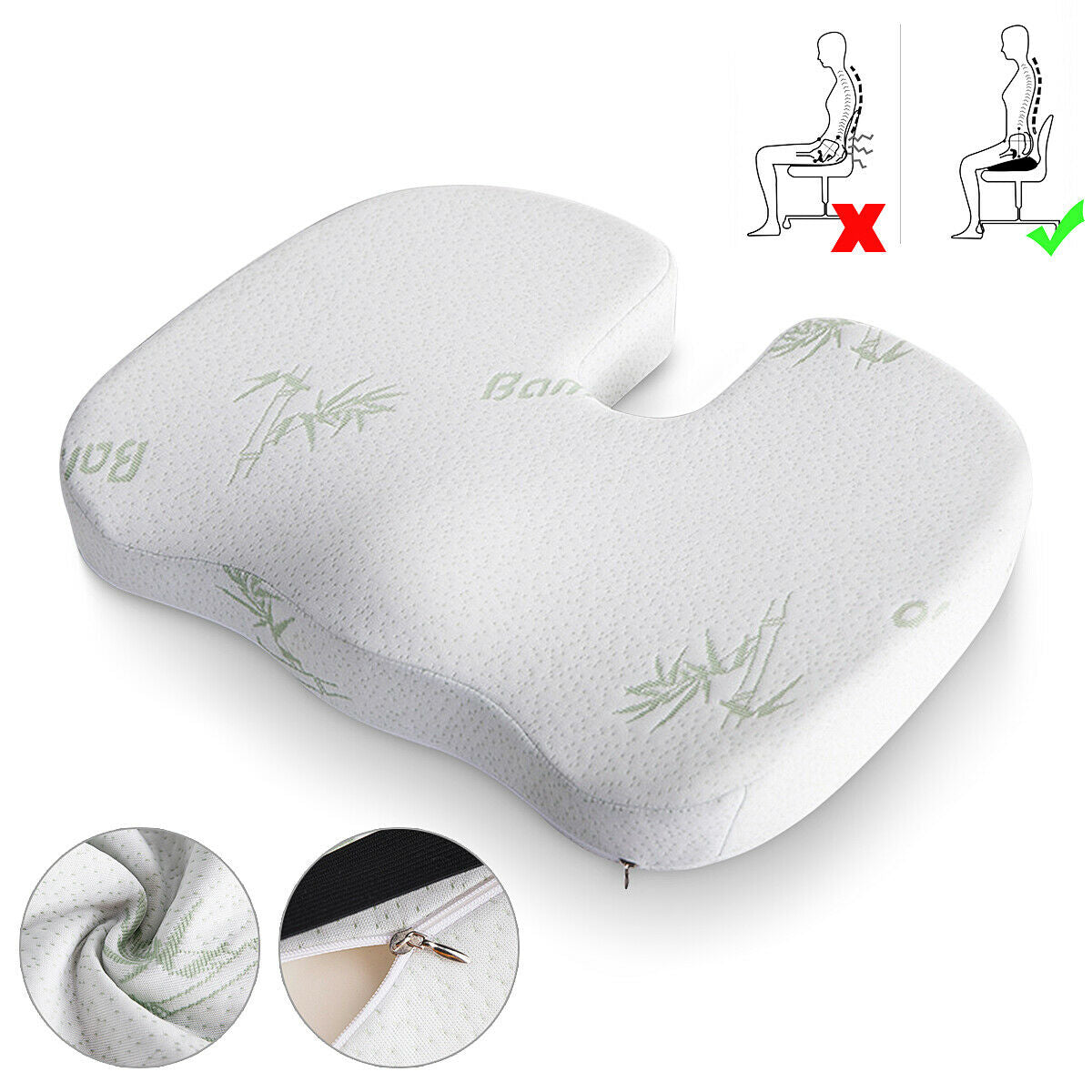 Memory Foam Seat & Back Cushion with Washable Cover